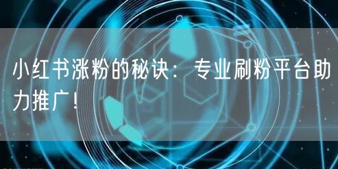 小红书涨粉的秘诀：专业刷粉平台助力推广！