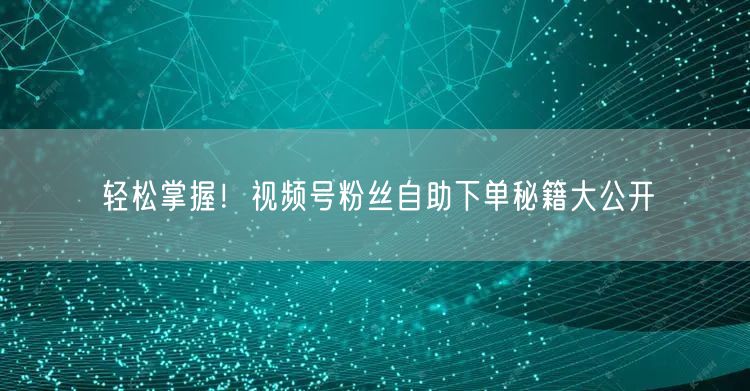 轻松掌握！视频号粉丝自助下单秘籍大公开