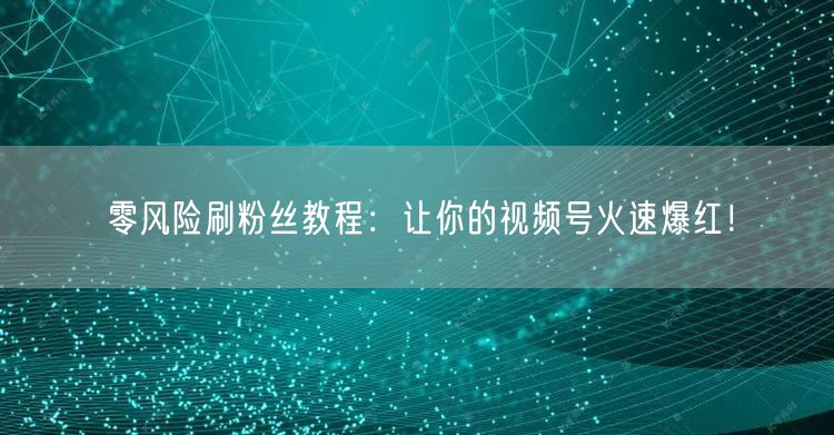 零风险刷粉丝教程：让你的视频号火速爆红！
