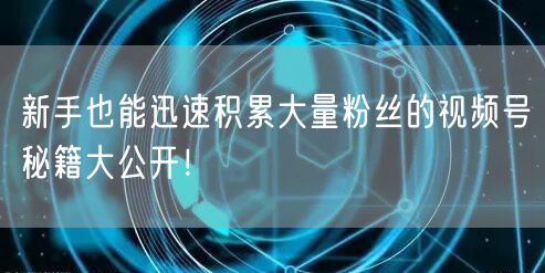 新手也能迅速积累大量粉丝的视频号秘籍大公
