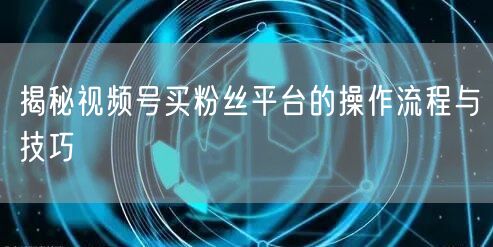 揭秘视频号买粉丝平台的操作流程与技巧