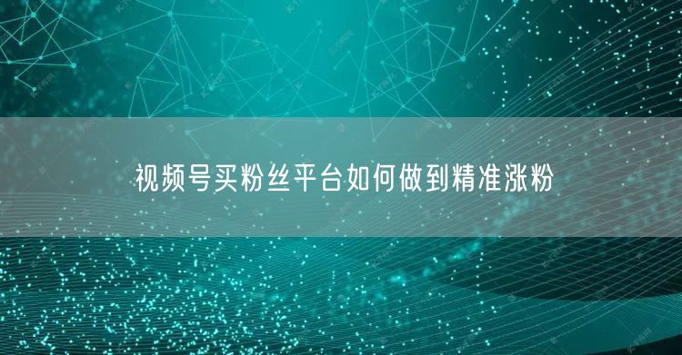 视频号买粉丝平台如何做到精准涨粉