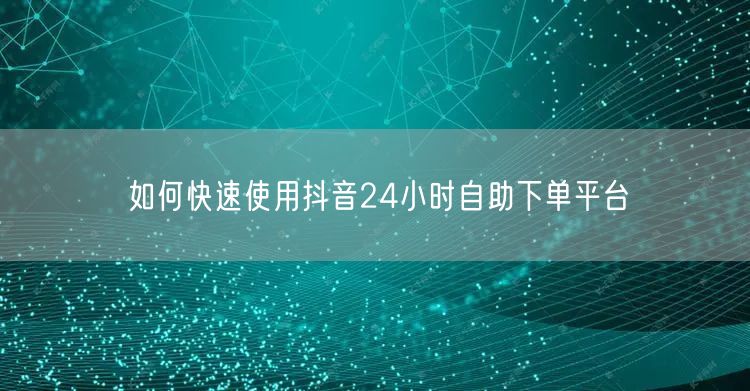 如何快速使用抖音24小时自助下单平台