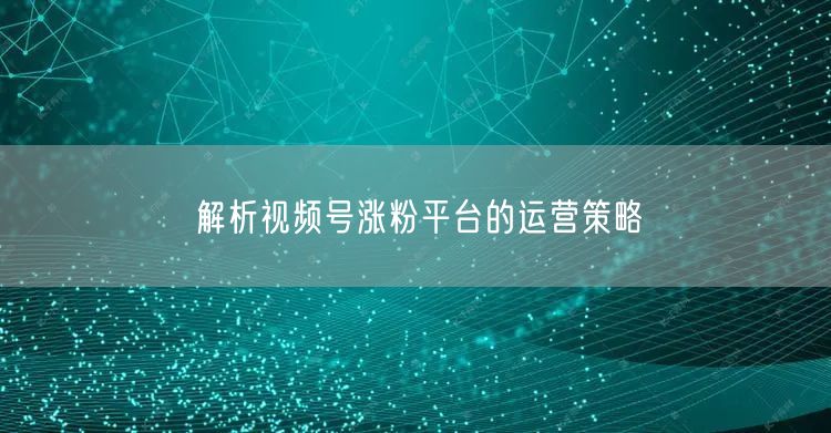 解析视频号涨粉平台的运营策略