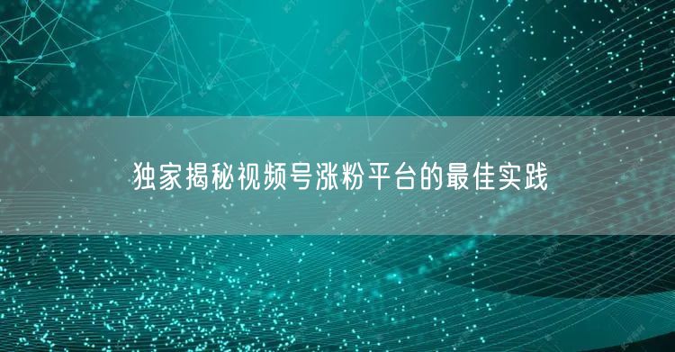 独家揭秘视频号涨粉平台的最佳实践